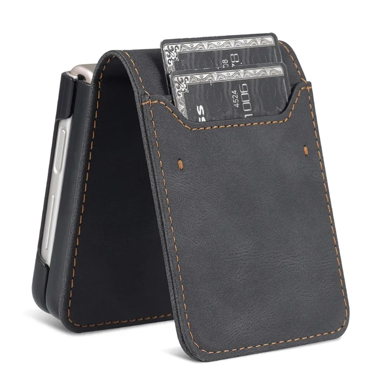 AZNS PU Leather Card Slots Magnetic Clasp Anti-Fall Phone Cover with Stand for Samsung Galaxy Z Flip3 5G - Black