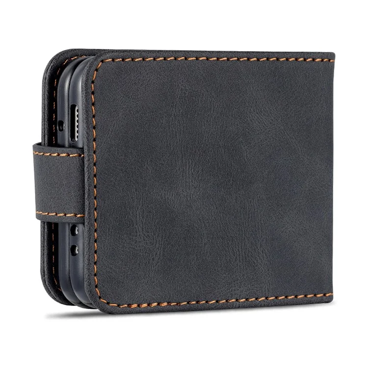 AZNS PU Leather Card Slots Magnetic Clasp Anti-Fall Phone Cover with Stand for Samsung Galaxy Z Flip3 5G - Black