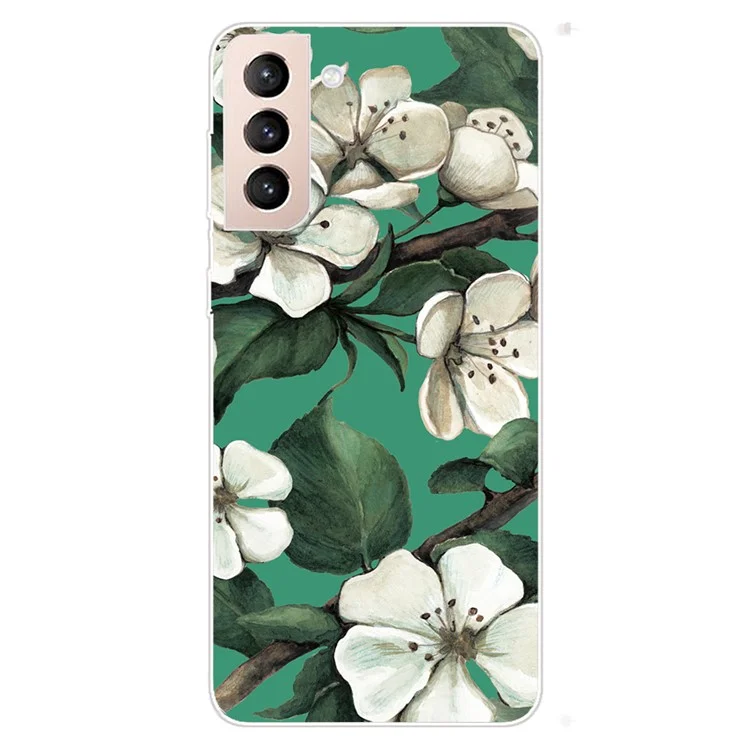 Non-yellowing Soft TPU Pattern Printing Anti-drop Protective Phone Case Cover for Samsung Galaxy S22 5G - White Flower