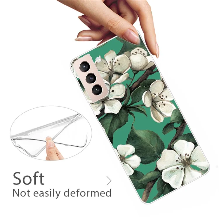 Non-yellowing Soft TPU Pattern Printing Anti-drop Protective Phone Case Cover for Samsung Galaxy S22 5G - White Flower