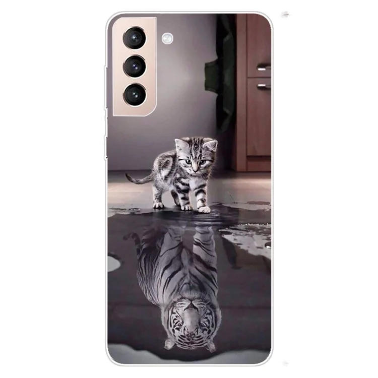 IMD Pattern Printing Soft Flexible TPU Shockproof Protective Phone Case for Samsung Galaxy S22 5G - Cat and Tiger