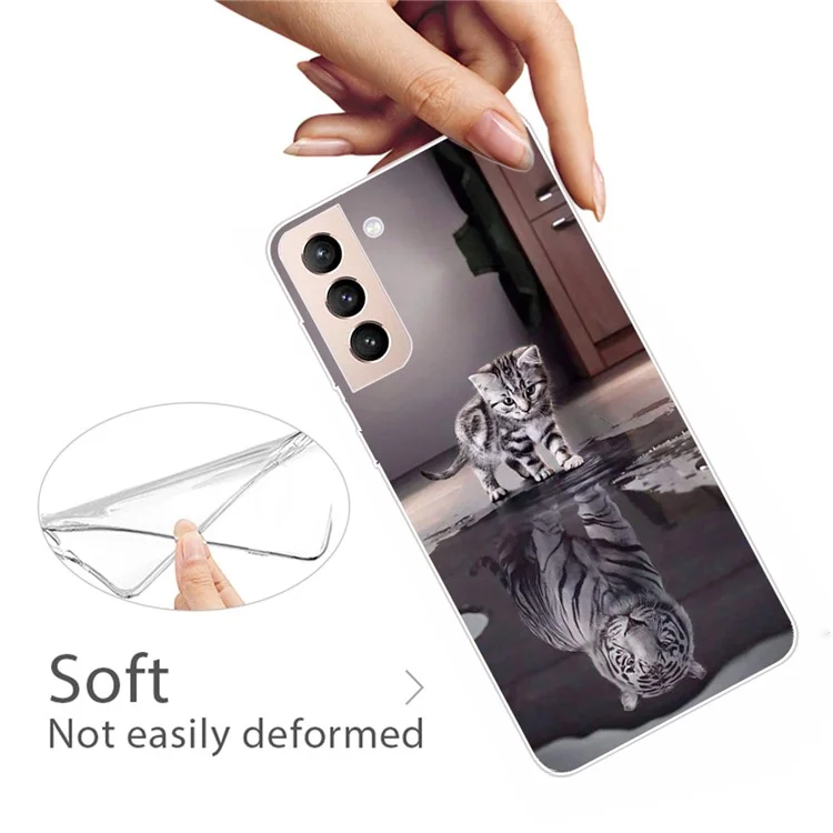 IMD Pattern Printing Soft Flexible TPU Shockproof Protective Phone Case for Samsung Galaxy S22 5G - Cat and Tiger