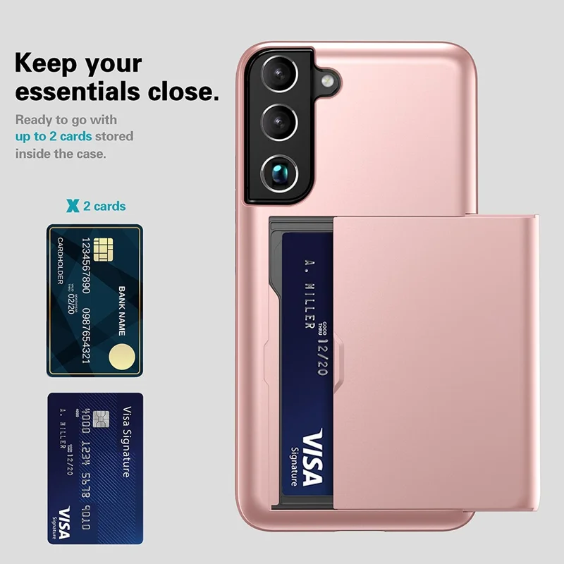 Sliding Card Holder Smooth Surface Anti-drop Stylish PC + TPU Hybrid Phone Shell for Samsung Galaxy S22+ 5G - Dark Blue