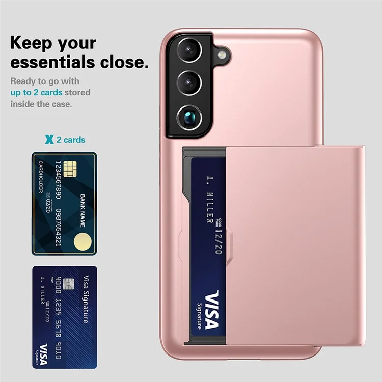 Support de carte coulissant Surface lisse Anti-chute Coque de téléphone hybride de style PC + TPU pour Samsung Galaxy S22+ 5G - Vert
