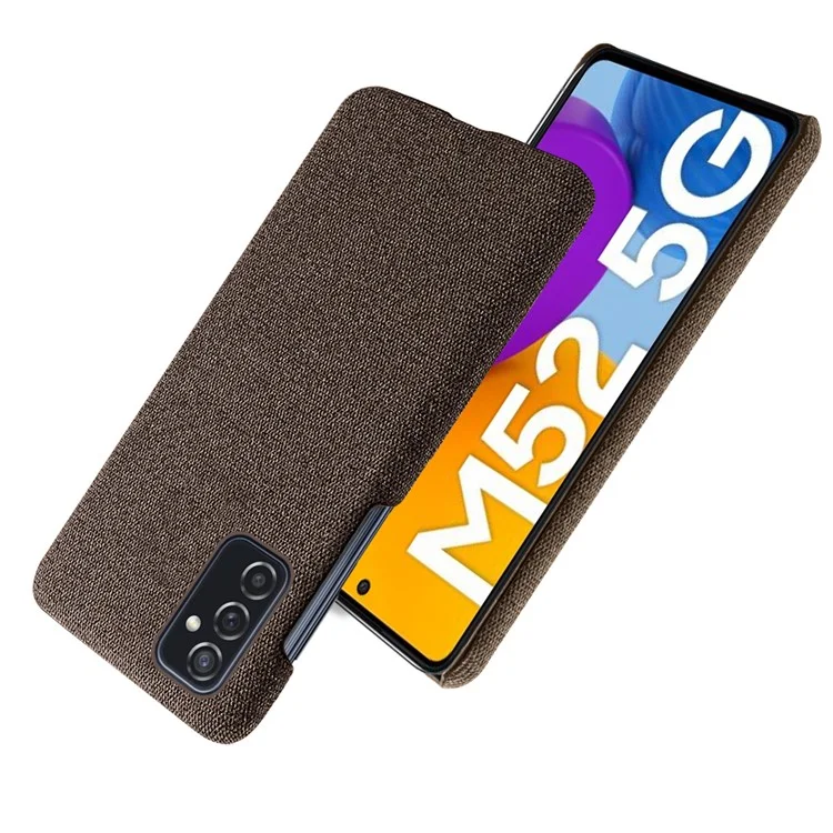KSQ Good Protection Phone Cover Cloth Coated Plastic Phone Case for Samsung Galaxy M52 5G - Brown