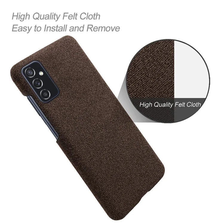 KSQ Good Protection Phone Cover Cloth Coated Plastic Phone Case for Samsung Galaxy M52 5G - Brown