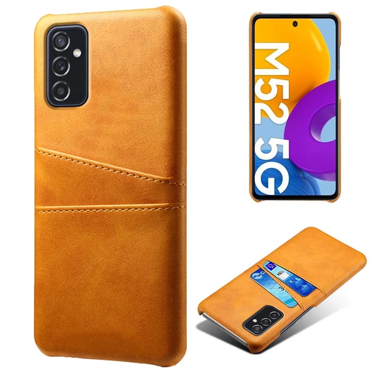 KSQ Premium PU Leather + PC Anti-Scratch Hard Étui Avec Des Emplacements à Double Carte Pour Samsung Galaxy M52 5G - Orange