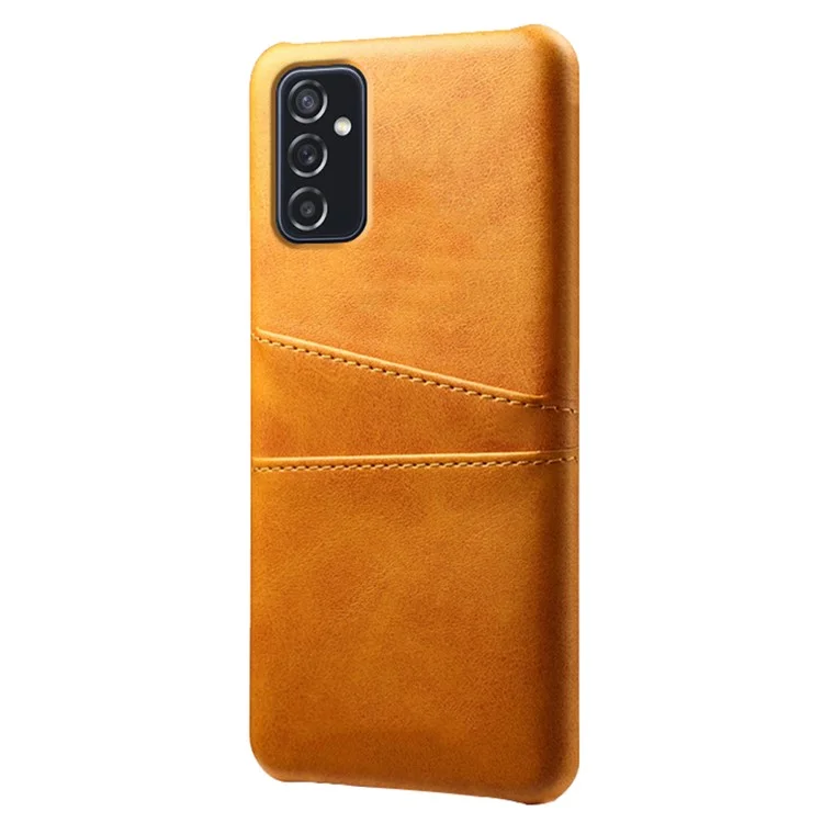 KSQ Premium PU Leather + PC Anti-Scratch Hard Étui Avec Des Emplacements à Double Carte Pour Samsung Galaxy M52 5G - Orange