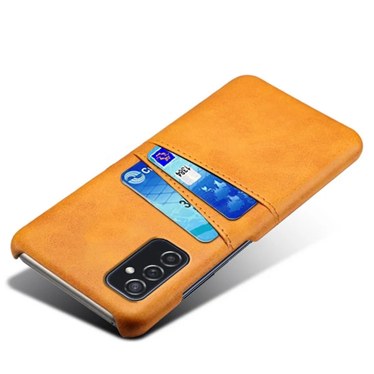 KSQ Premium PU Leather + PC Anti-Scratch Hard Étui Avec Des Emplacements à Double Carte Pour Samsung Galaxy M52 5G - Orange