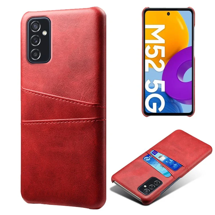 KSQ Premium PU Leather + PC Anti-Scratch Hard Étui Avec Des Emplacements à Double Carte Pour Samsung Galaxy M52 5G - Rouge