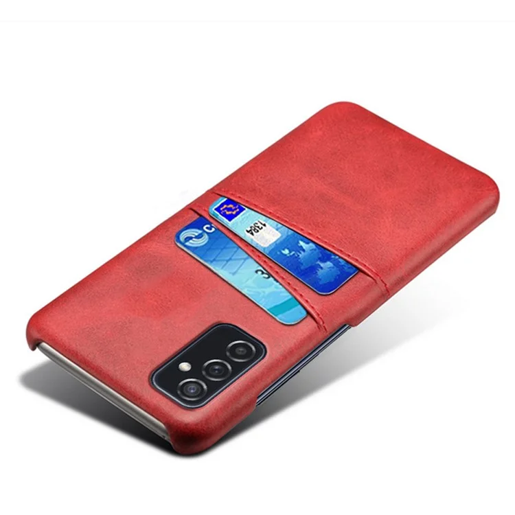 KSQ Premium PU Leather + PC Anti-Scratch Hard Étui Avec Des Emplacements à Double Carte Pour Samsung Galaxy M52 5G - Rouge