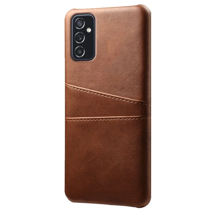 KSQ Premium PU Leather + PC Anti-Scratch Hard Étui Avec Des Emplacements à Double Carte Pour Samsung Galaxy M52 5G - Brun