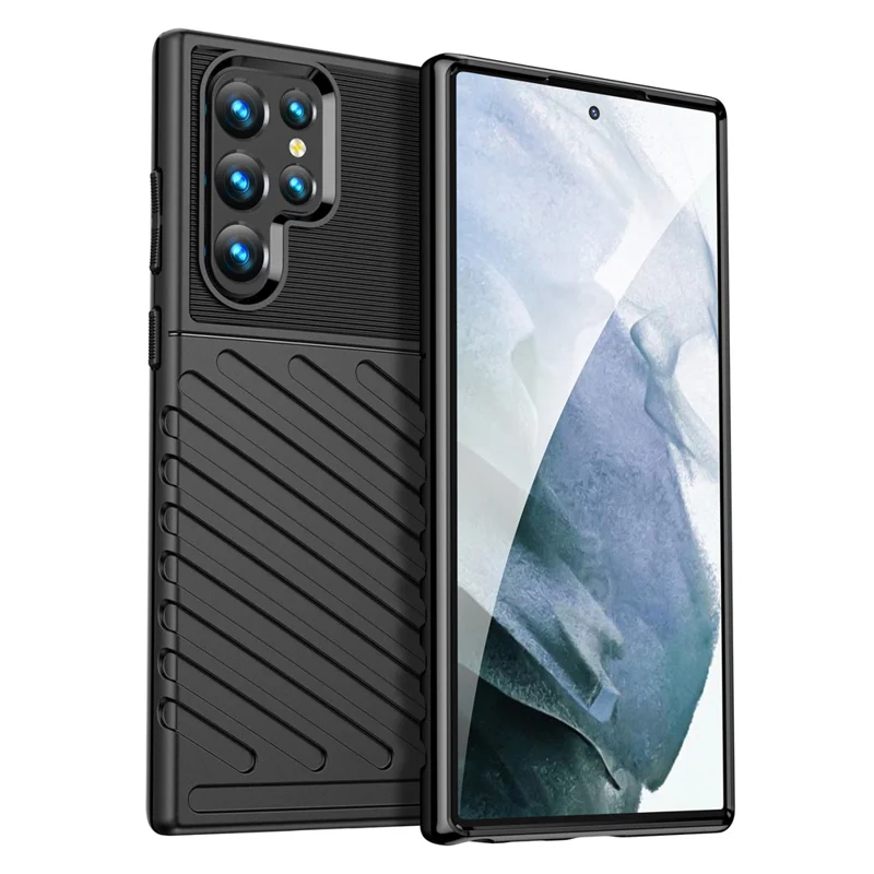 Thunder Series Twill Design Anti-Scratch Anti-Fingerprint Flexible TPU Phone Case Shell for Samsung Galaxy S22 Ultra 5G - Black