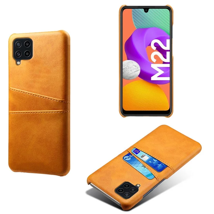 KSQ Dos Ranuras Para la Tarjeta Diseño Durable PU Cubo de Teléfono Con Recubrimiento de Cuero Cubierta Telefónica Para Samsung Galaxy F22 / M22 4G / M32 4G (versión Global) - Naranja