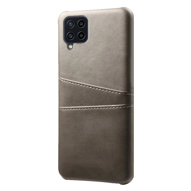 KSQ Capa de Telefone com Dois Slots para Cartões, Design Durável em Couro PU Revestido de PC para Samsung Galaxy F22 / M22 4G / M32 4G (Versão Global) - Cinza