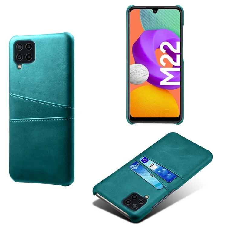 KSQ Due Slot per Carte Design Durevole Custodia Telefonica in PC con Rivestimento in Pelle PU per Samsung Galaxy F22 / M22 4G / M32 4G (Versione Globale) - Verde