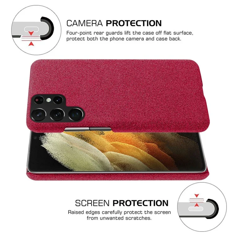 KSQ Para Samsung Galaxy S22 Ultra 5G Teléfono Back Shell Class Case de Plástico Recubierto de Plástico - Rojo