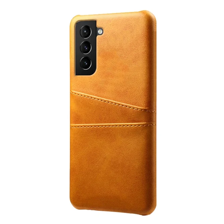 KSQ Well-Protected Scratch-Resistant PU Leather + PC Combo Dual Back Card Slots Design Hard Cover for Samsung Galaxy S22+ 5G - Orange
