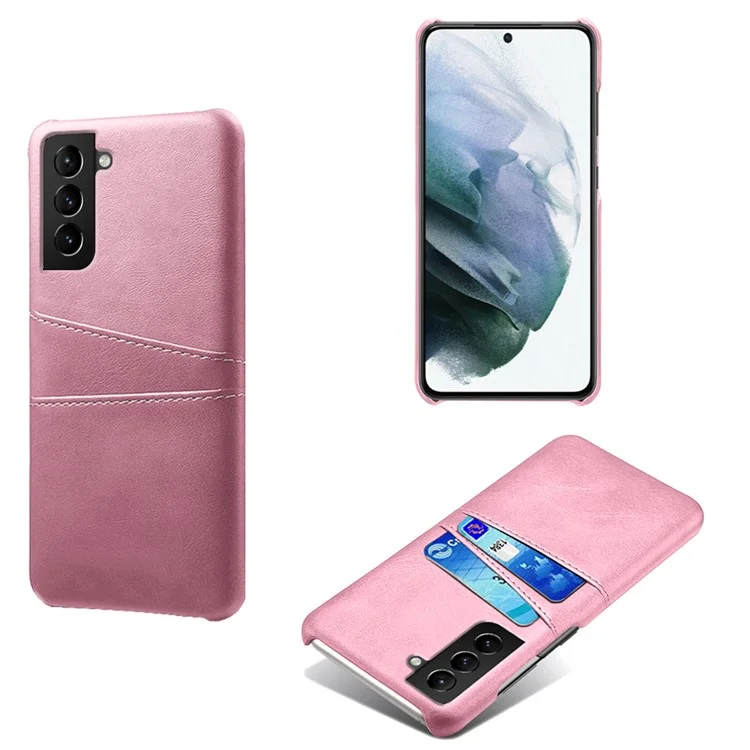 KSQ Well-Protected Scratch-Resistant PU Leather + PC Combo Dual Back Card Slots Design Hard Cover für Samsung Galaxy S22+ 5G - Rose Gold