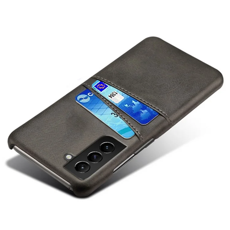 KSQ KSQ Bien Protégé en Cuir PU à Rayures + PC Combo Double Cartes Arrière Slots Design Hard Cover Pour Samsung Galaxy S22 + 5G - le Noir