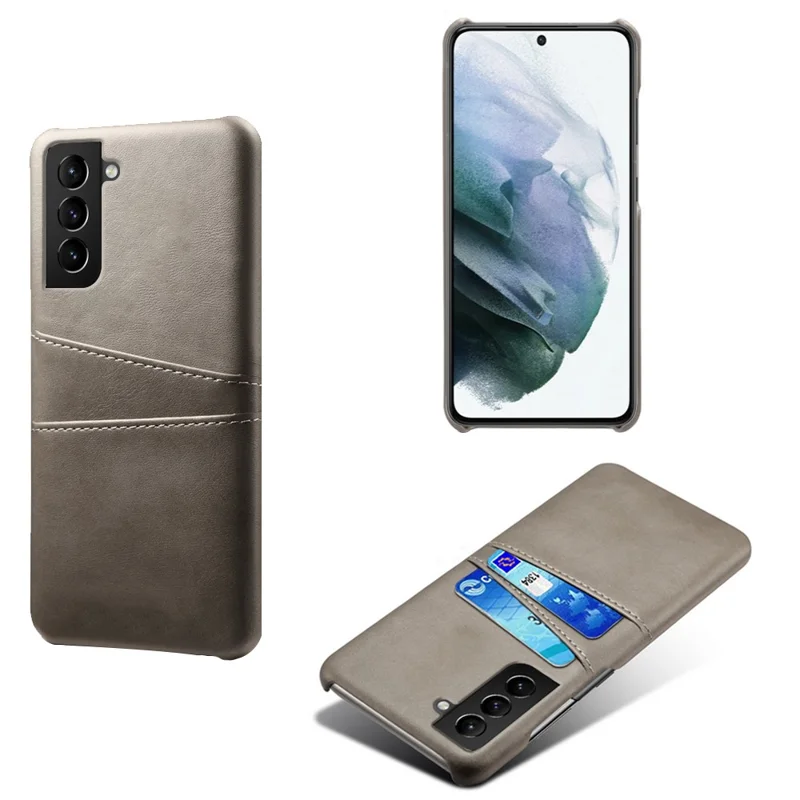 KSQ Well-Protected Scratch-Resistant PU Leather + PC Combo Dual Back Card Slots Design Hard Cover for Samsung Galaxy S22+ 5G - Grey