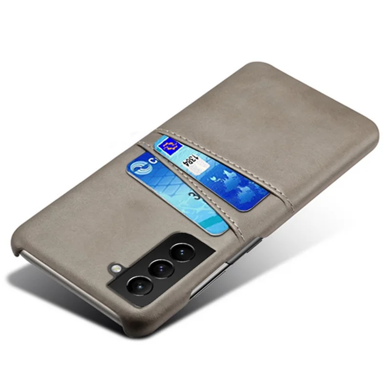 KSQ Well-Protected Scratch-Resistant PU Leather + PC Combo Dual Back Card Slots Design Hard Cover for Samsung Galaxy S22+ 5G - Grey
