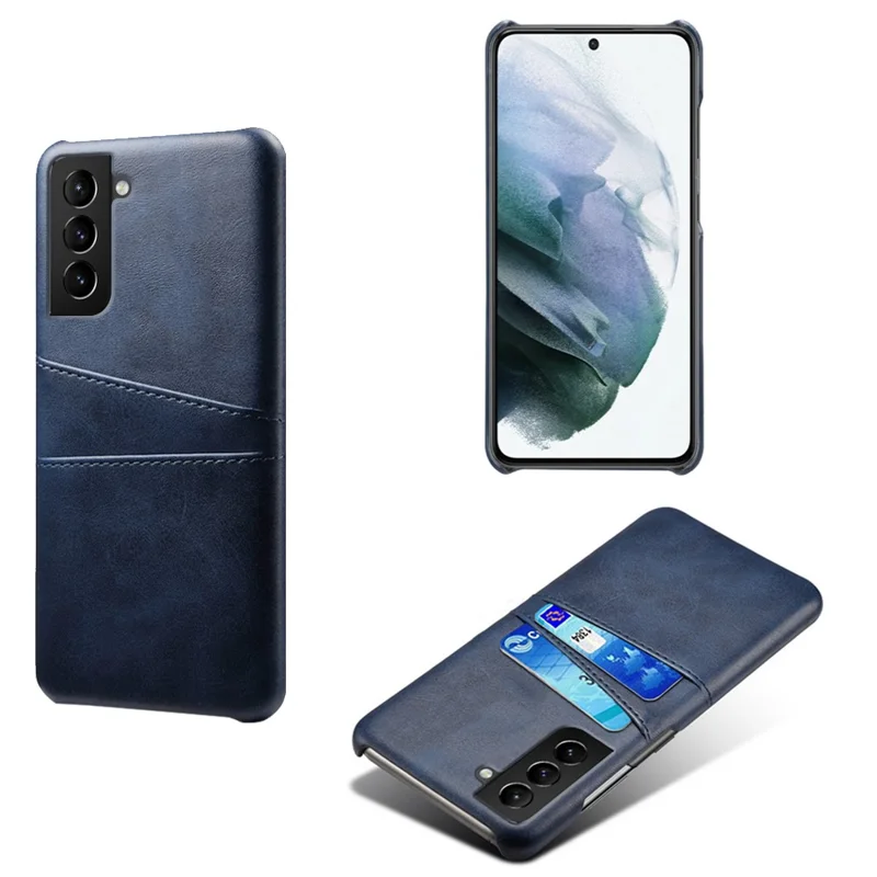 KSQ Well-Protected Scratch-Resistant PU Leather + PC Combo Dual Back Card Slots Design Hard Cover for Samsung Galaxy S22+ 5G - Blue