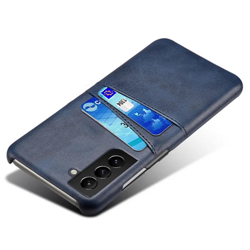 KSQ Well-Protected Scratch-Resistant PU Leather + PC Combo Dual Back Card Slots Design Hard Cover for Samsung Galaxy S22+ 5G - Blue