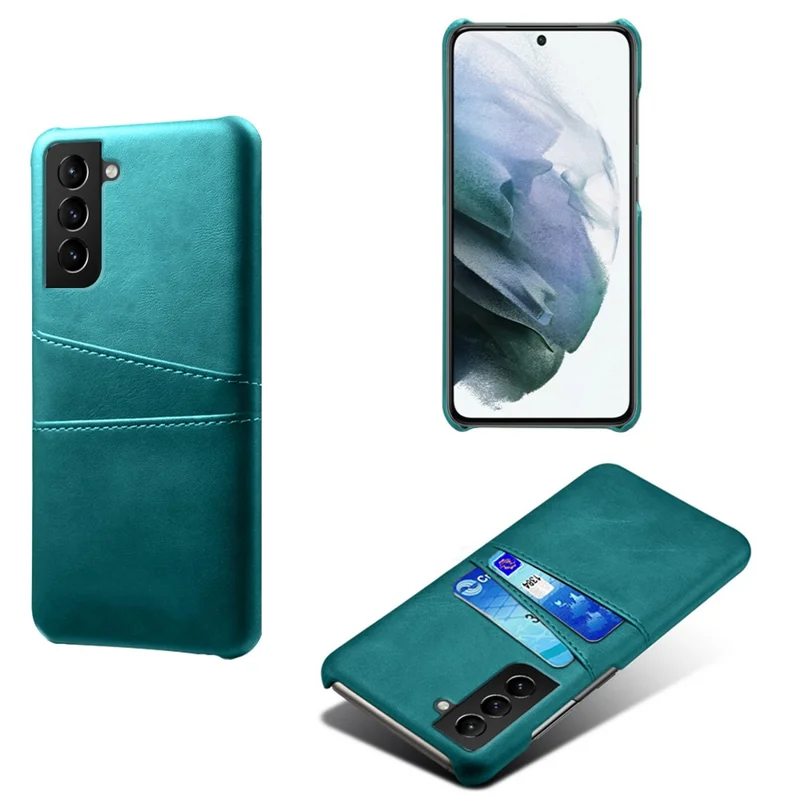 KSQ Well-Protected Scratch-Resistant PU Leather + PC Combo Dual Back Card Slots Design Hard Cover for Samsung Galaxy S22+ 5G - Green