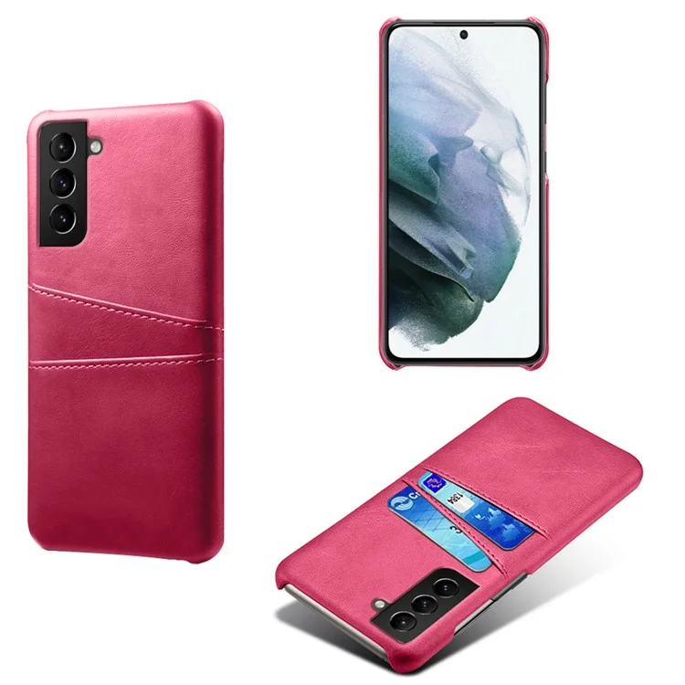 KSQ Bien Protegido de Cuero PU de Scratch + PC Combo de Ranuras de Tarjeta Trasera Dual de Diseño Para la Cubierta Dura Para Samsung Galaxy S22 + 5G - Rosa