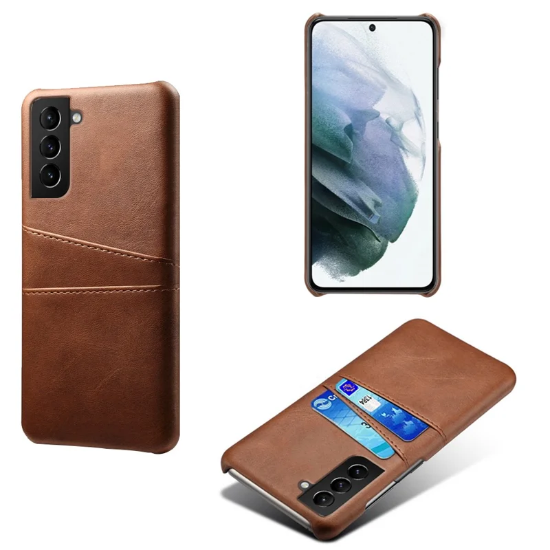 KSQ Well-Protected Scratch-Resistant PU Leather + PC Combo Dual Back Card Slots Design Hard Cover for Samsung Galaxy S22+ 5G - Brown