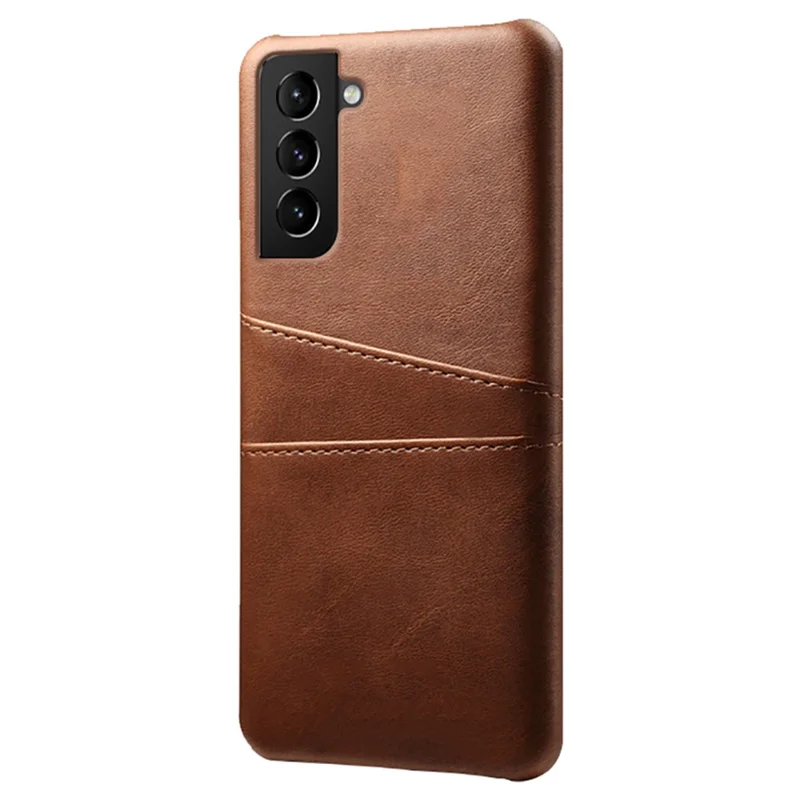KSQ Well-Protected Scratch-Resistant PU Leather + PC Combo Dual Back Card Slots Design Hard Cover for Samsung Galaxy S22+ 5G - Brown