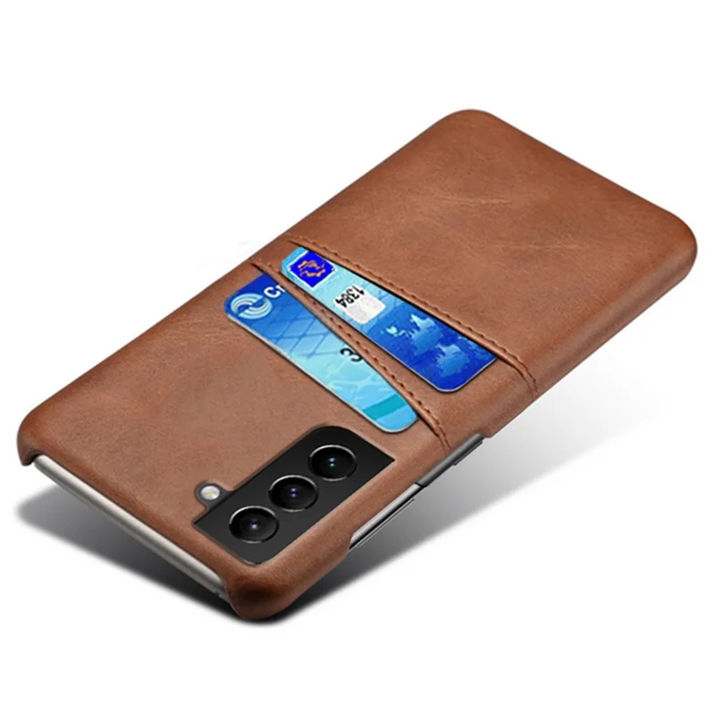KSQ Well-Protected Scratch-Resistant PU Leather + PC Combo Dual Back Card Slots Design Hard Cover for Samsung Galaxy S22+ 5G - Brown