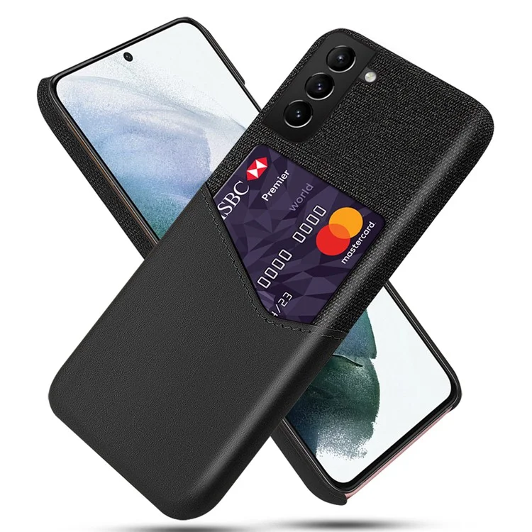 KSQ Card Slot Holder Cloth Texture Hybrid Protective Rugged Phone Case for Samsung Galaxy S22+ 5G - Black
