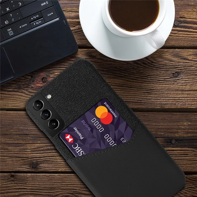 KSQ Card Slot Holder Cloth Texture Hybrid Protective Rugged Phone Case for Samsung Galaxy S22+ 5G - Black
