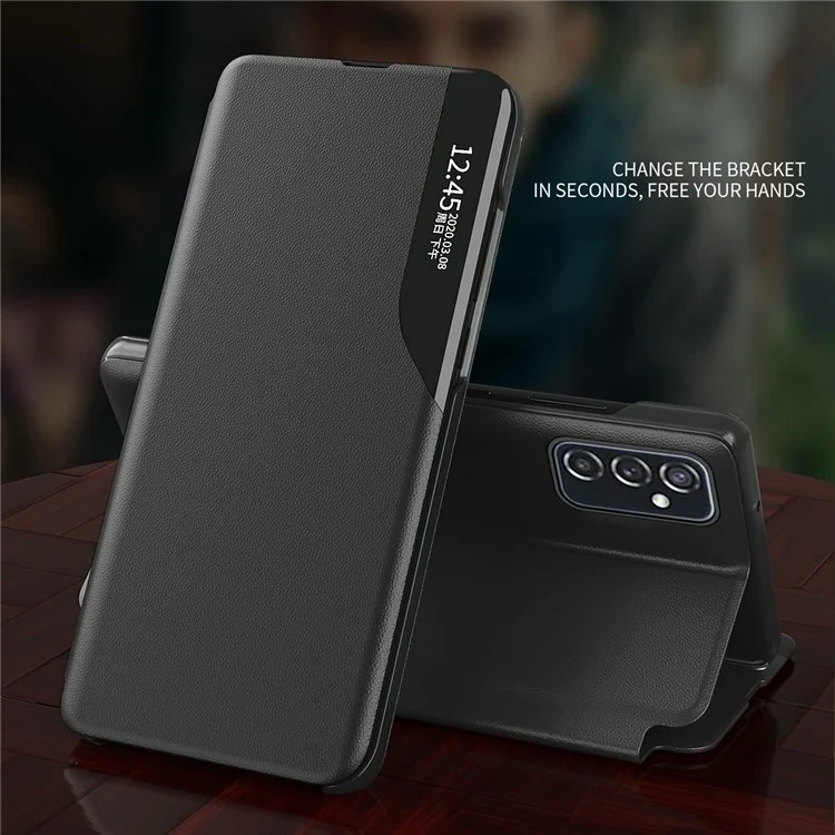 Visualização Inteligente Stand pu Leather Folio Protetive Flip Tampa Para Samsung Galaxy M52 5G - Preto