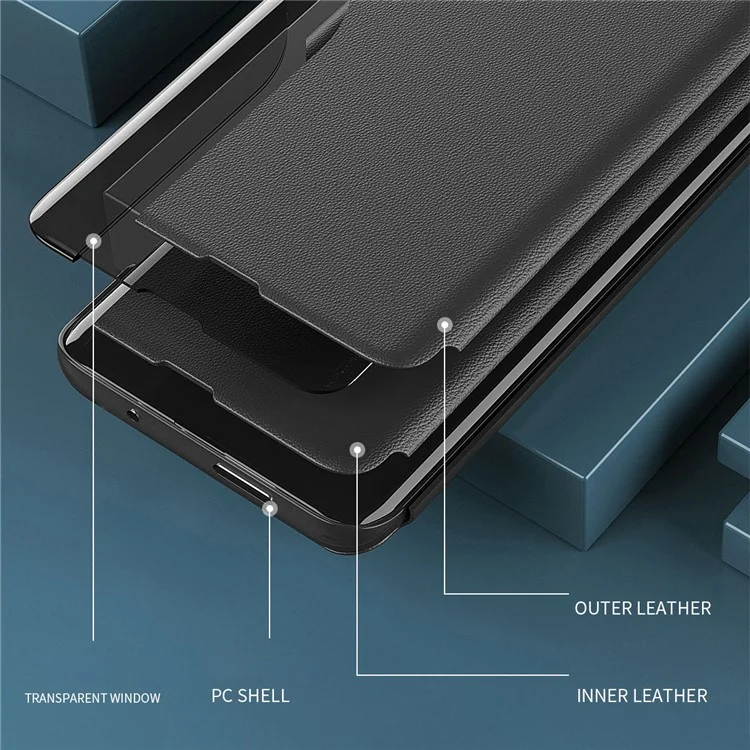 Visualização Inteligente Stand pu Leather Folio Protetive Flip Tampa Para Samsung Galaxy M52 5G - Preto