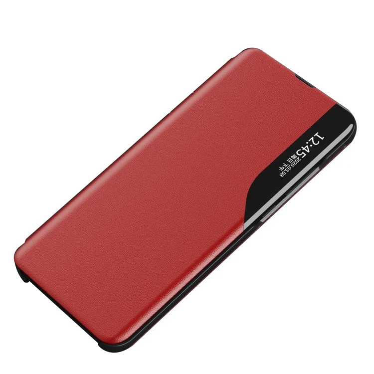Smart View Window Stand PU Leather Folio Protective Flip Cover para Samsung Galaxy M52 5G - Rojo