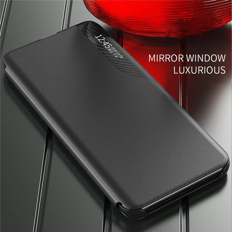 Smart View Window Stand PU Leather Folio Protective Flip Cover para Samsung Galaxy M52 5G - Rojo