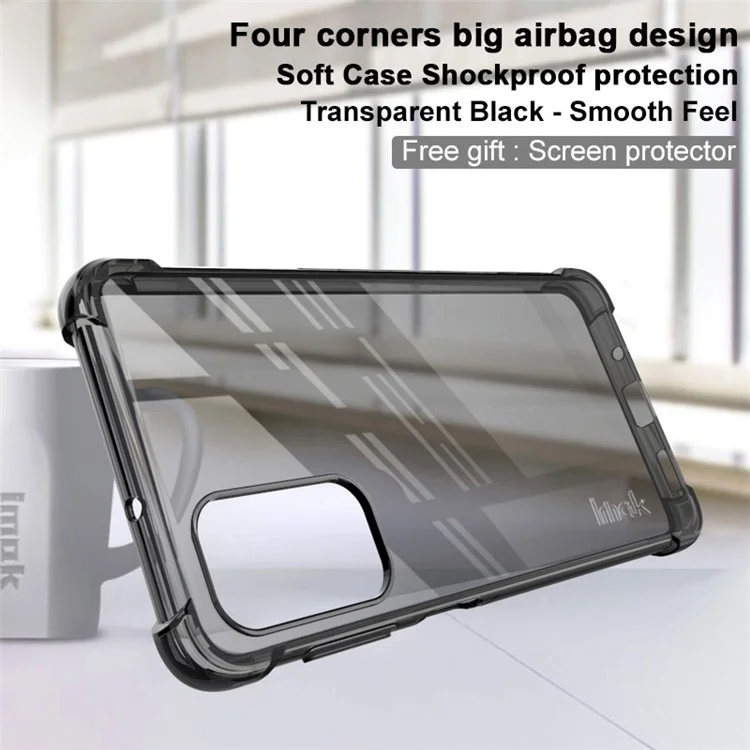 IMAK Corner Airbags All-Inclusive Shock-Absorbing TPU Soft Phone Case with Screen Protector for Samsung Galaxy M52 5G - Transparent Black