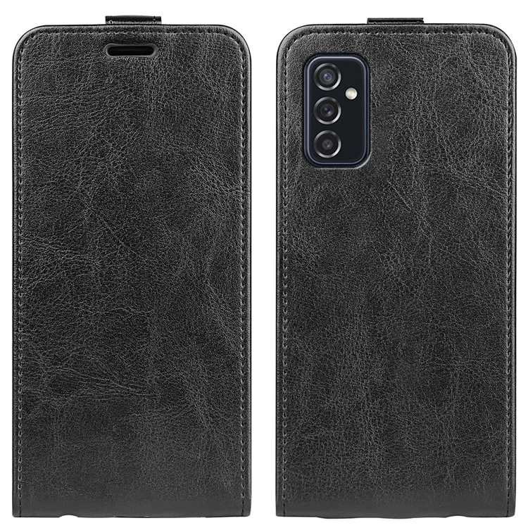 Textura do Cavalo Louco Anti-arranhão Com Protetor de Couro Magnético Campa Vertical Capa de Telefone Com Slot de Cartão Para Samsung Galaxy M52 5G - Preto