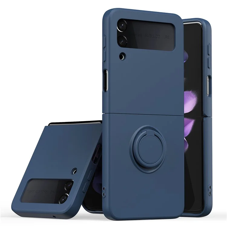 Hard PC + Soft TPU Combo Phone Case Cover Mit Ringhalter Kickstand Für Samsung Galaxy Z Flip3 5g - Dunkelblau