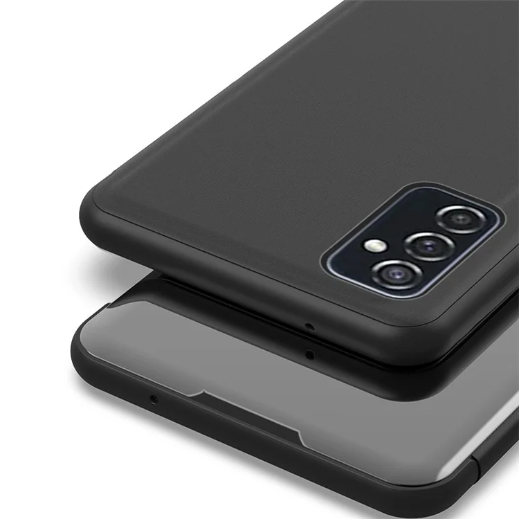 Galvanoplastia Projeto Espelho Luz Clara Janela De Exibição Tampa Telefone Fino Anti-queda Tela Aleta Com Suporte Para Samsung Galaxy M52 5G - Fresco Preto