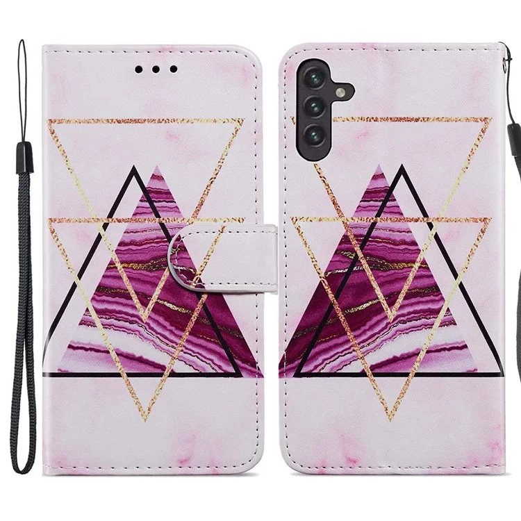Full Body Cute Pattern Printing PU Leather Folio Stand Wallet Cover with Wrist Strap for Samsung Galaxy A13 5G / A04s 4G (164.7 x 76.7 x 9.1 mm) - Tri-color Marble
