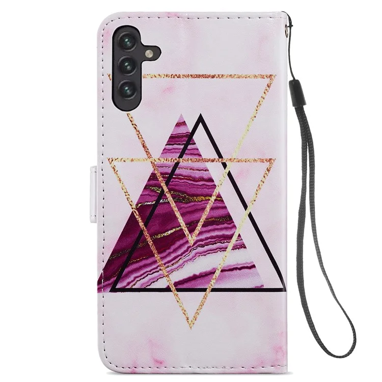 Full Body Cute Pattern Printing PU Leather Folio Stand Wallet Cover with Wrist Strap for Samsung Galaxy A13 5G / A04s 4G (164.7 x 76.7 x 9.1 mm) - Tri-color Marble