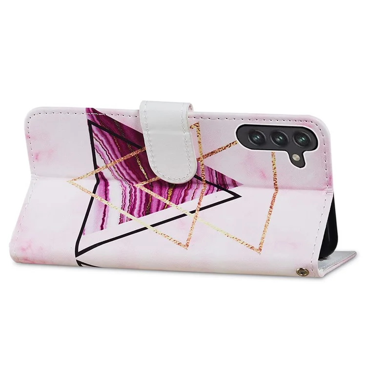 Full Body Cute Pattern Printing PU Leather Folio Stand Wallet Cover with Wrist Strap for Samsung Galaxy A13 5G / A04s 4G (164.7 x 76.7 x 9.1 mm) - Tri-color Marble
