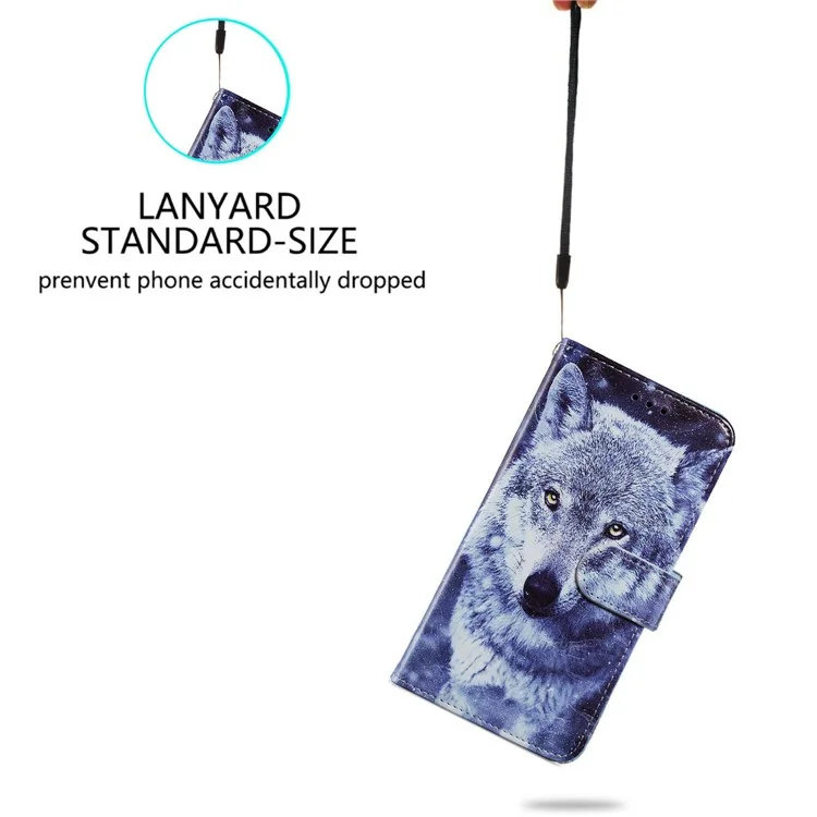 Stand Bookstyle Pattern Printing PU Leather Wallet Magnetic Flip Folio Cover with Wrist Strap for Samsung Galaxy S22 5G - Wolf
