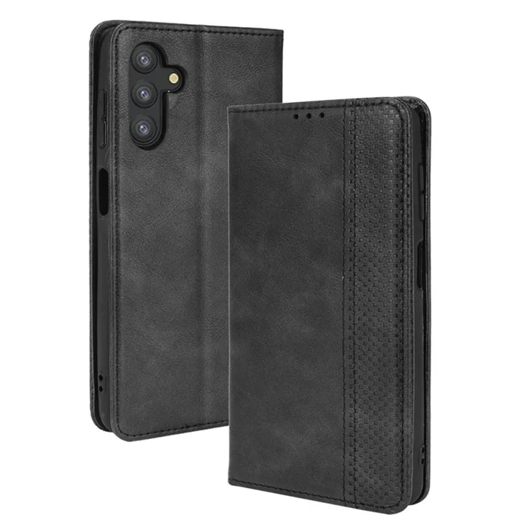 Para Samsung Galaxy A13 5G / A04s 4G (164,7 x 76,7 x 9,1 mm) Retro Textured Surface Anti-Drop Phone Leather Case Wallet Stand Cover - Negro