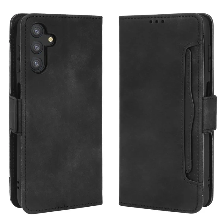 Magnetic Closure Flip Phone Case Multiple Card Slot Design PU Leather Wallet Phone Cover for Samsung Galaxy A13 5G / A04s 4G (164.7 x 76.7 x 9.1 mm) - Black