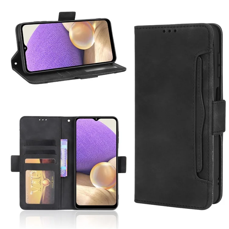 Magnetic Closure Flip Phone Case Multiple Card Slot Design PU Leather Wallet Phone Cover for Samsung Galaxy A13 5G / A04s 4G (164.7 x 76.7 x 9.1 mm) - Black
